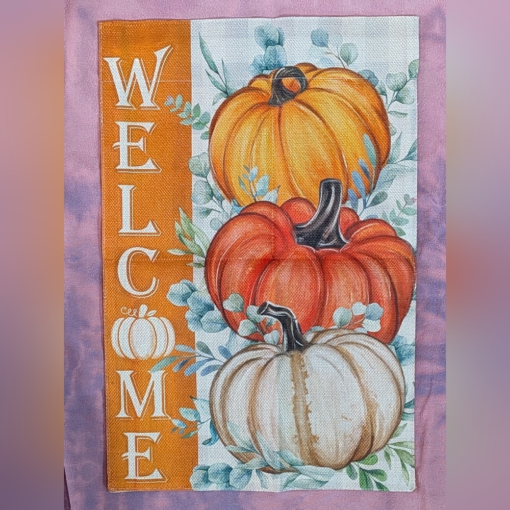 NEW Garden Flag Pumpkin Welcome Fall decor orange autumn Halloween decoration